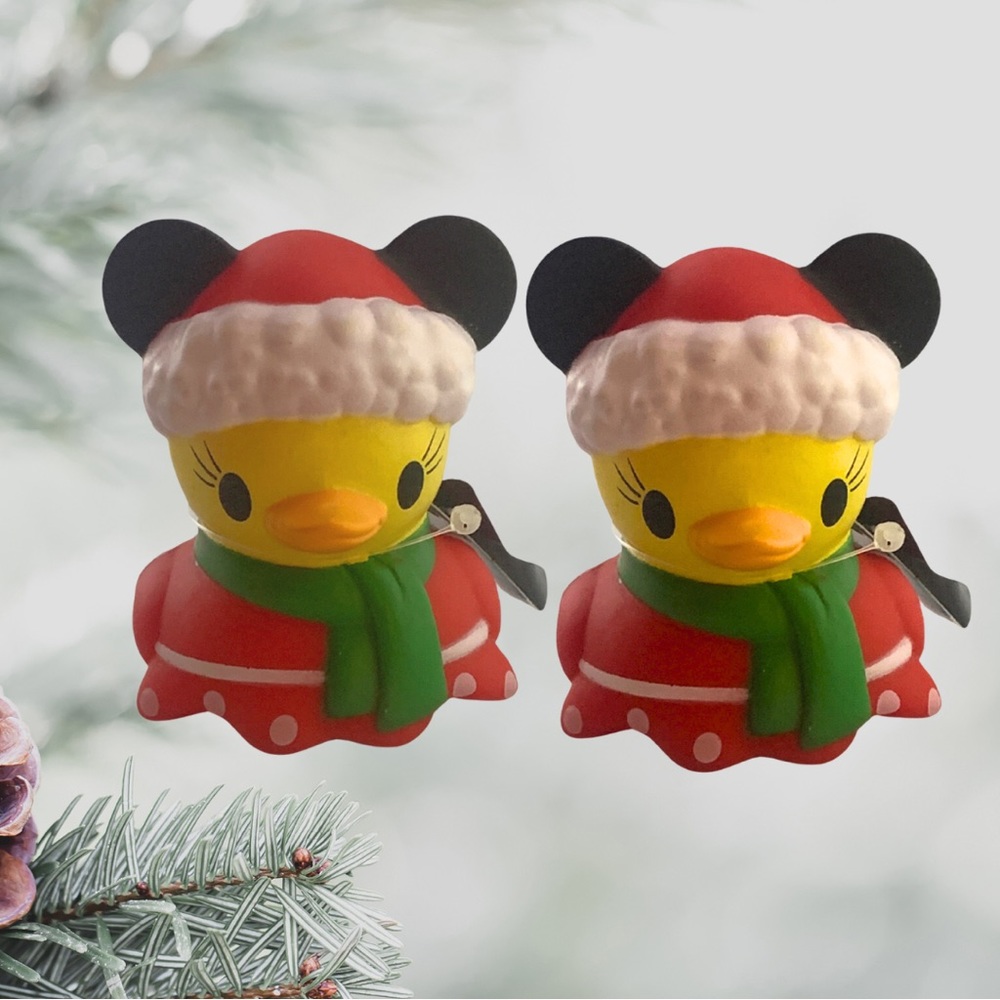 Disney Duckz Minnie Mouse Miniature Christmas Rubber Duck Bath Toy 2pc Lot New